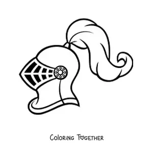 Coloring page of a medieval knight's helmet in profile