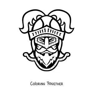 Coloring page of the face of a knight with a helmet