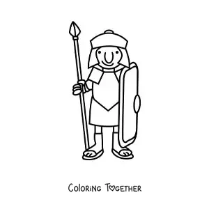 Coloring page of an animated Roman centurion with a helmet