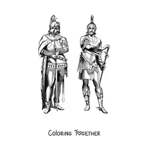 Coloring page of realistic knights