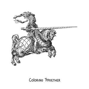 Coloring page of a realistic knight in a joust