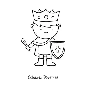 Coloring page of a kawaii king with a sword