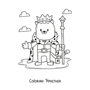 Coloring page of an animated cat king