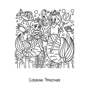 Coloring page of Triton the king of the sea