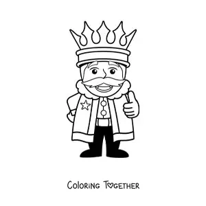 Coloring page of a cartoon of a simple king with a big crown