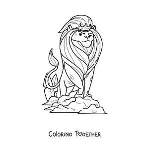 Coloring page of an animated lion king