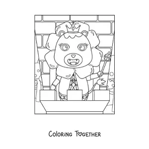Coloring page of a kawaii lion king