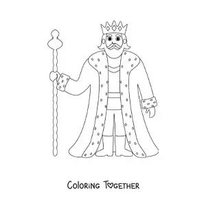 Coloring page of an animated medieval king