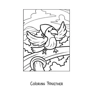 Coloring page of a cartoon pirate parrot on a ship