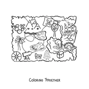 Coloring page of a treasure island map