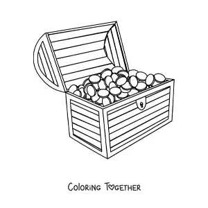 Coloring page of a big treasure chest