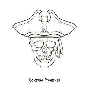 Coloring page of a skull with a pirate hat