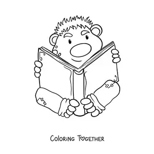 Coloring page of a cartoon troll reading