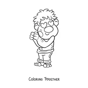 Coloring page of a cartoon troll in love