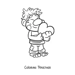 Coloring page of a cartoon troll with a heart