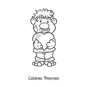Coloring page of a cartoon troll giving away his heart