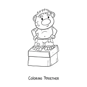 Coloring page of a cartoon troll standing on a box