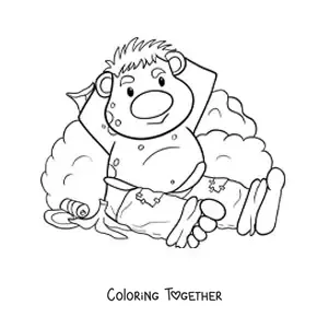 Coloring page of a funny cartoon troll sitting down