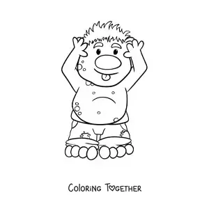 Coloring page of a funny cartoon troll sticking out his tongue