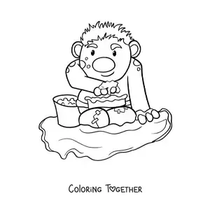 Coloring page of a cartoon troll playing