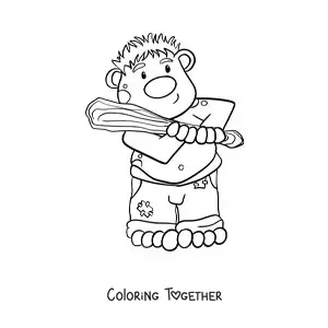 Coloring page of a cartoon troll with a bat