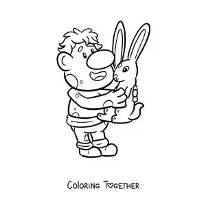 Coloring page of a cartoon troll with a rabbit