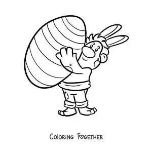 Coloring page of a cartoon troll with a giant easter egg