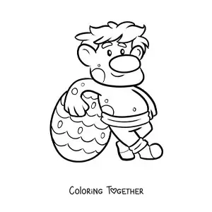 Coloring page of a cartoon troll with an easter egg