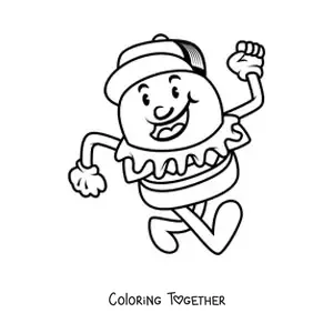 Coloring page of an animated hamburger with a cap walking