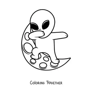 Coloring page of a funny alien on the Moon