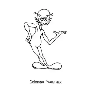 Coloring page of a cartoon martian