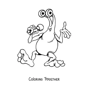Coloring page of a cartoon of an alien with a microphone