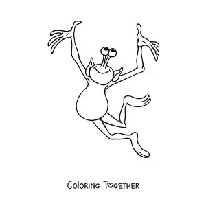 Coloring page of a cartoon of an alien dancing