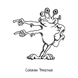 Coloring page of a cartoon of a funny alien