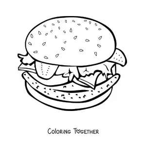 Coloring page of a realistic hamburger