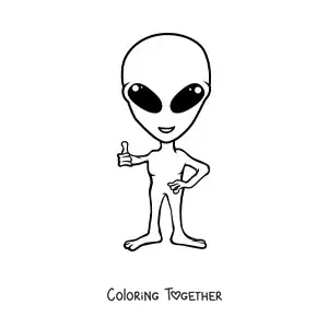 Coloring page of an easy alien giving a thumbs up