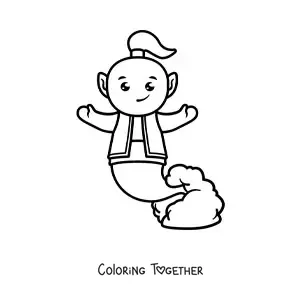 Coloring page of a cartoon genie
