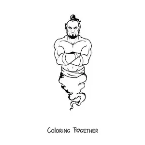 Coloring page of a scary magic genie