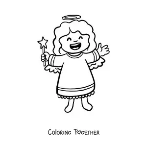 Coloring page of a cartoon female angel