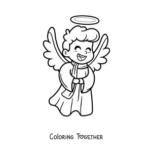 Coloring page of a happy cartoon angel