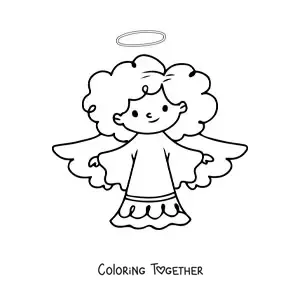 Coloring page of a cartoon angel with an afro and open wings