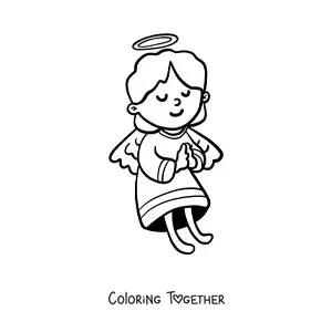 Coloring page of a cartoon angel praying