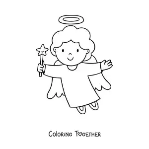 Coloring page of a simple flying angel