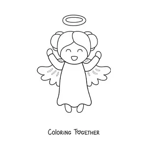 Coloring page of a happy cartoon angel girl