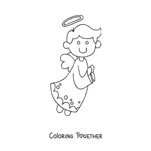 Coloring page of a flying guardian angel