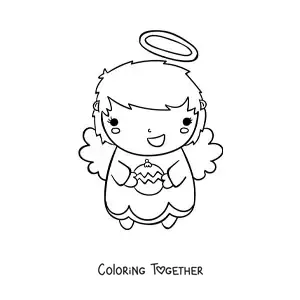 Coloring page of a Christmas angel with a bauble