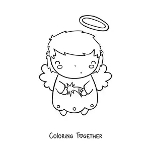 Coloring page of a sweet Christmas angel with a star
