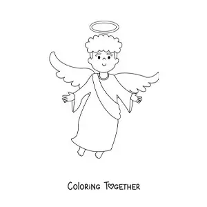 Coloring page of a flying angel boy