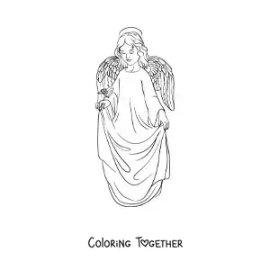 Coloring page of a realistic angel boy with a bird