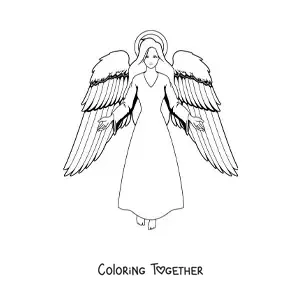 Coloring page of an angel woman with open wings